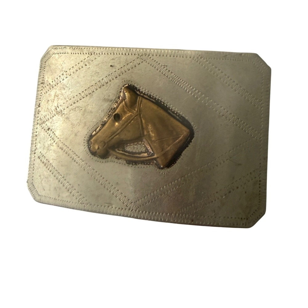 Vintage Ricardo Nickel Silver Belt Buckle Bronze Horse Head Western Cowboy‎ 3in